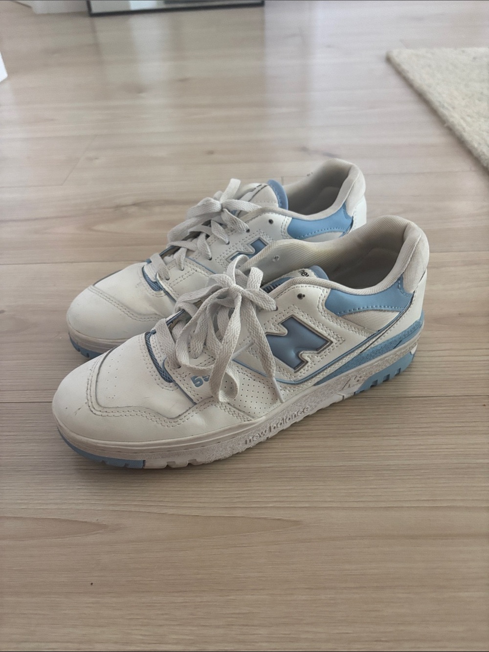 New Balance 550 White and Light Blue Low-Top Sneakers